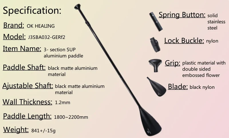 OKHEALING Wholesale 3-Section Aluminium SUP Stand Inflatable Paddle Surfing Tools with Nylon Blade
