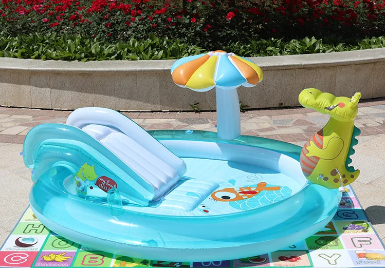 INTEX 57165 Children's Crocodile Garden Inflatable PVC Water Park Pool with Slide Spraying Water for Kids