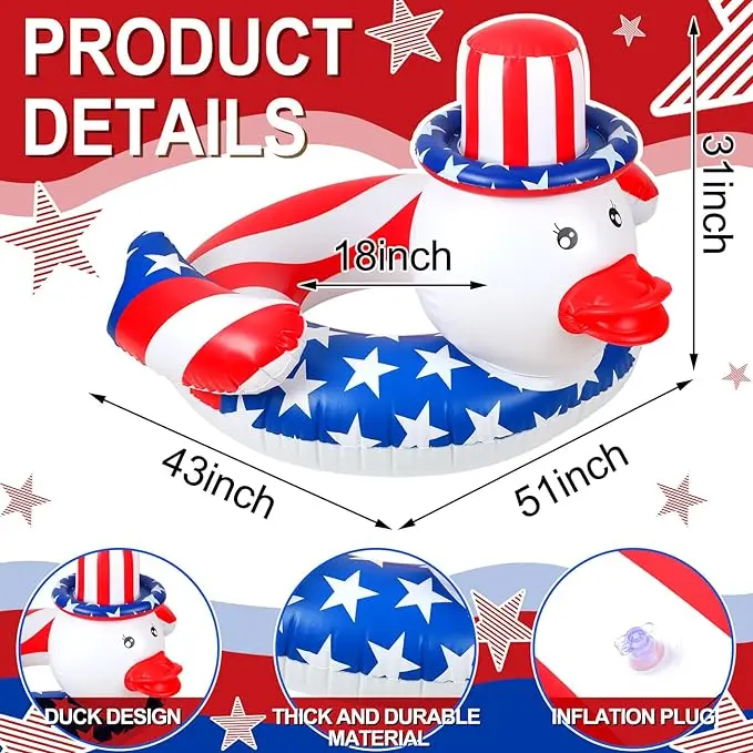 Inflatable Pool Floats Ring Red White Blue Inflatable Pool Rafts Summer Beach Pool Party Supplies for Independence Day
