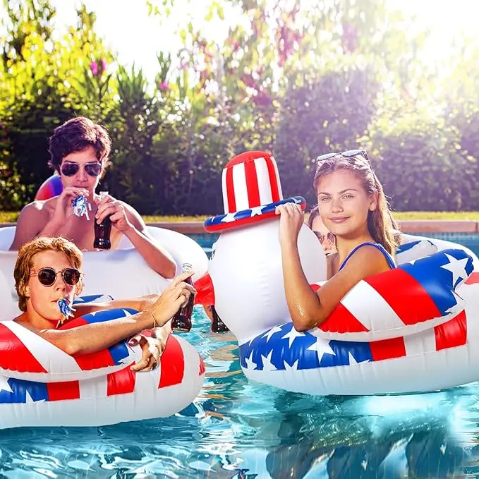 Inflatable Pool Floats Ring Red White Blue Inflatable Pool Rafts Summer Beach Pool Party Supplies for Independence Day