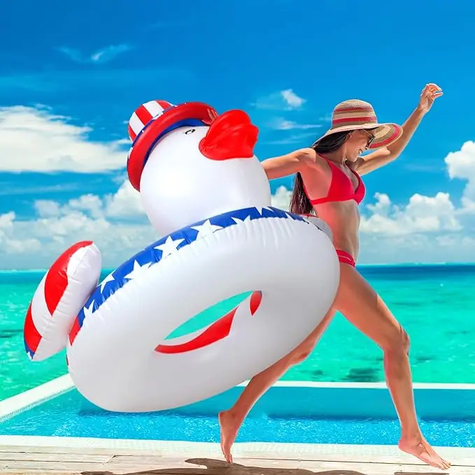 Inflatable Pool Floats Ring Red White Blue Inflatable Pool Rafts Summer Beach Pool Party Supplies for Independence Day