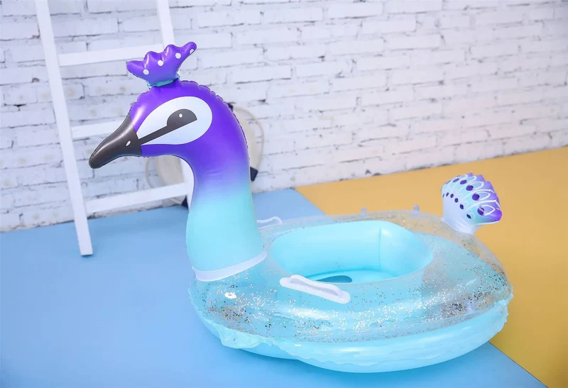 Hot Selling Eco-friendly PVC Inflatable Bubble Bottom Sequin Flamingo Unicorn Children's Seat Ring for Kids Water Sport