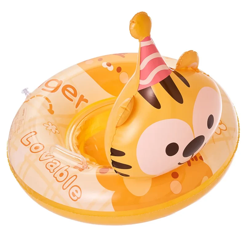 Animal Tiger Design Kids Seating Swim Ring Eco-friendly PVC Inflatable for Water Sport Orange Color Boys & Girls with Handle