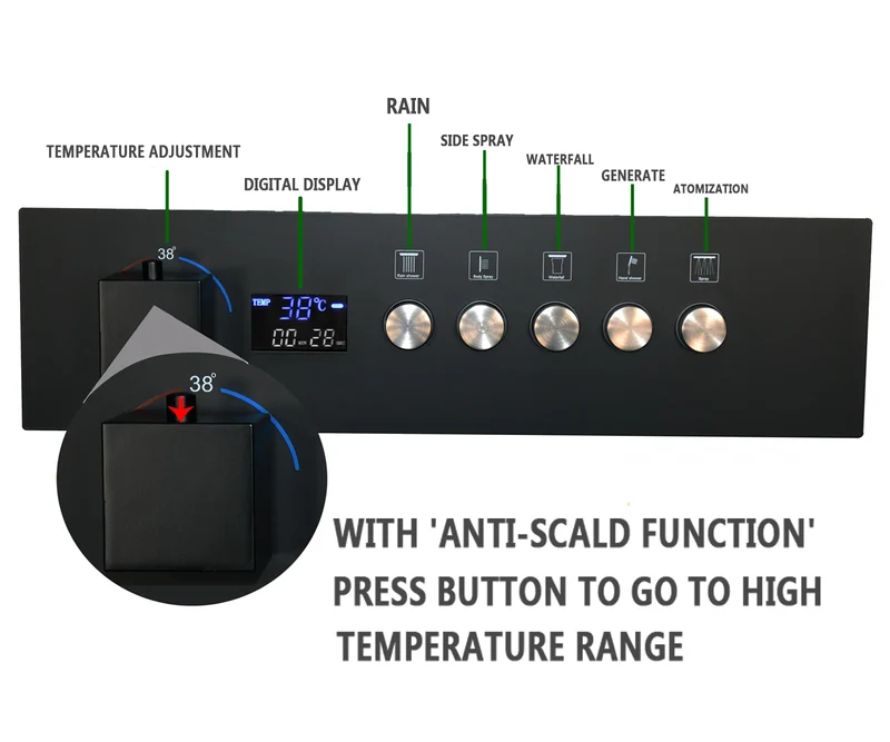 Ceiling Rain Shower Matte Black Modern LED Music Shower Set 36*12inch Bathroom Thermostatic Digital Smart Mixed System