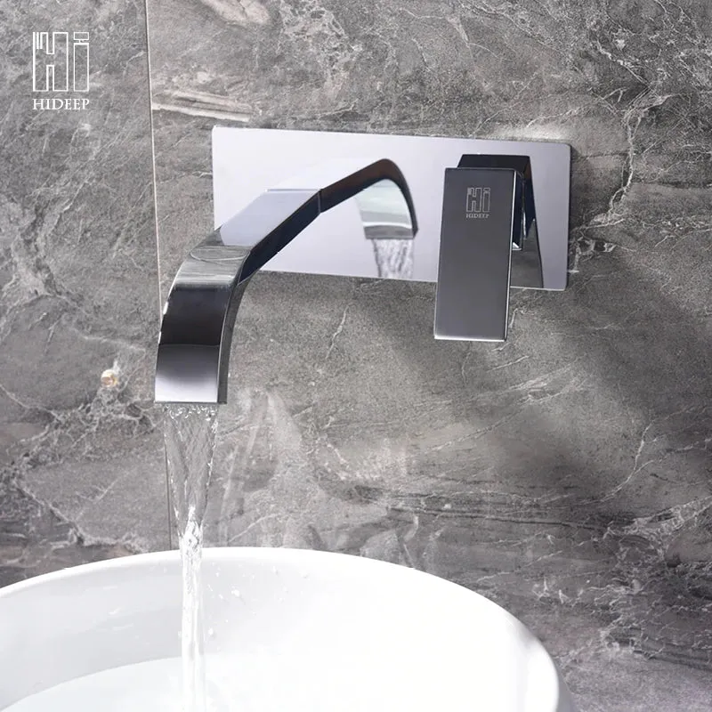 HIDEEP Wall Mounted Pure Brass Chrome Cold and Hot Water Tap Basin Faucet