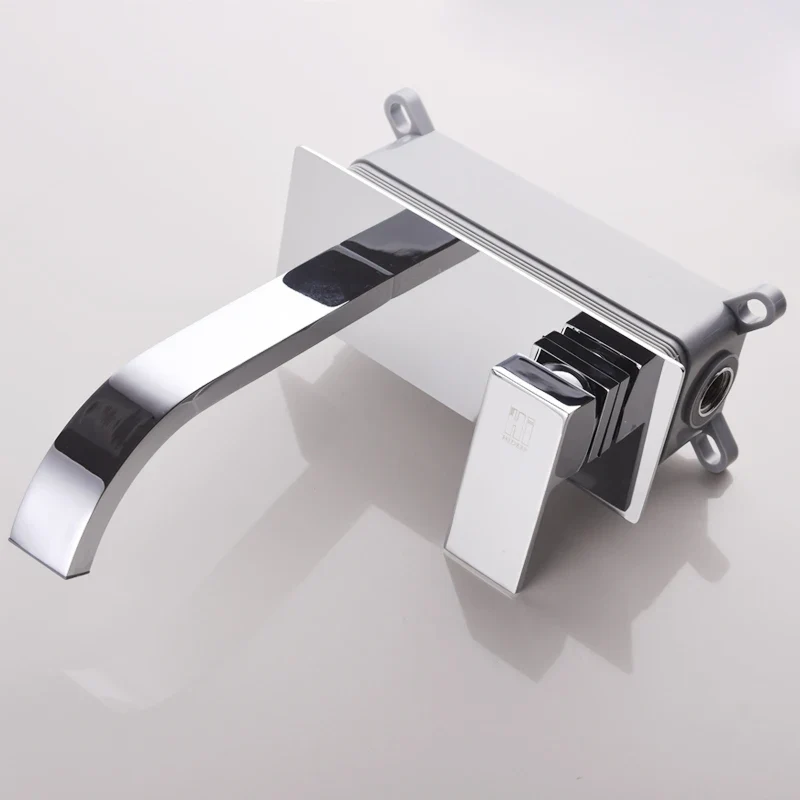 HIDEEP Wall Mounted Pure Brass Chrome Cold and Hot Water Tap Basin Faucet