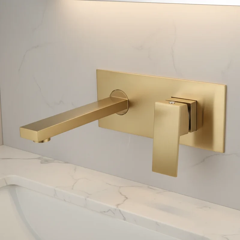 Wall Mounted Basin Faucet Sink Brushed Gold Basin Faucet Drain Floor Drain Mixer Faucet