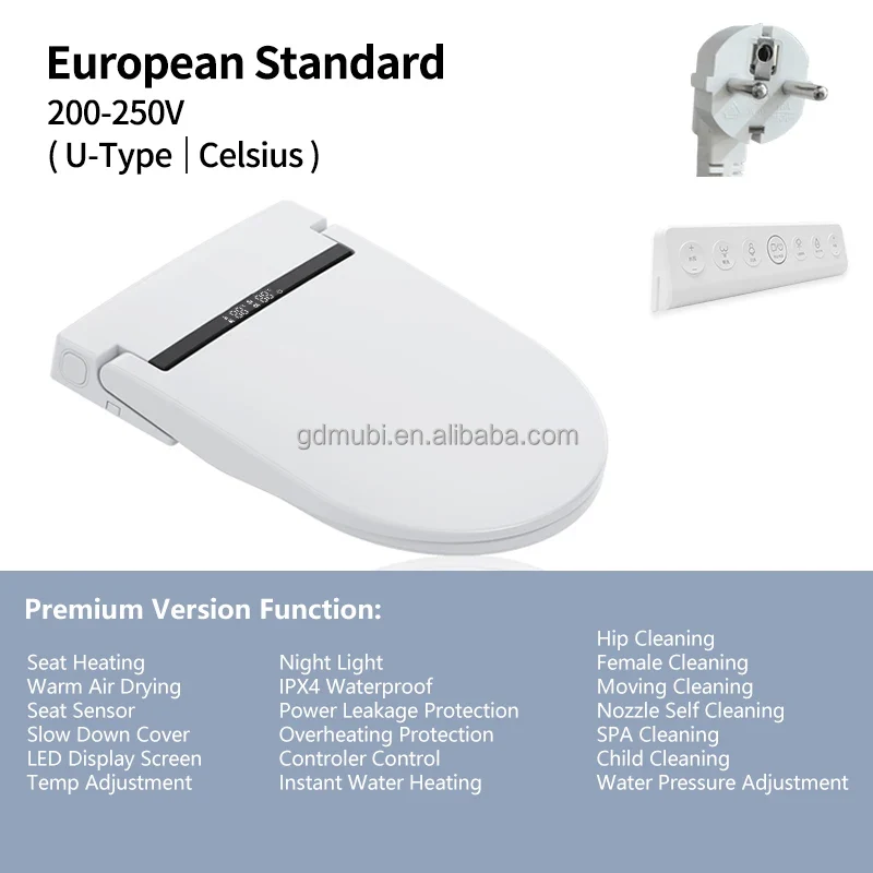 U Shape Ultra Slim Smart Toilet Seat Premium Version Auto Washing Cover Lid Intelligent Heated Toilet Seat With Remote