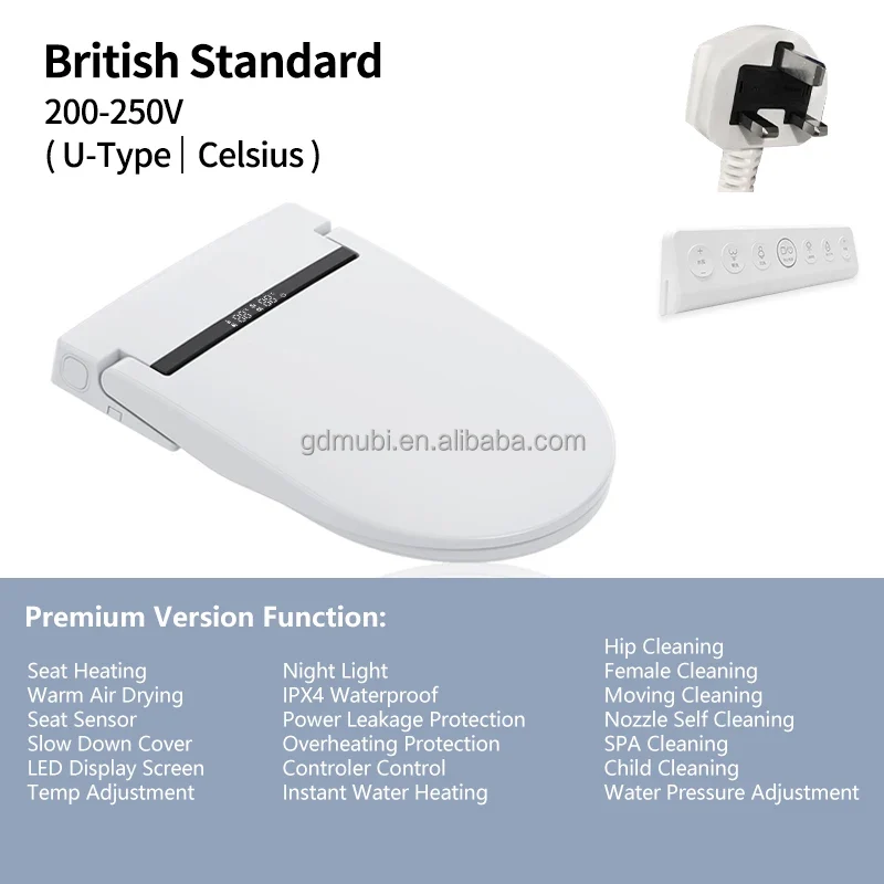 U Shape Ultra Slim Smart Toilet Seat Premium Version Auto Washing Cover Lid Intelligent Heated Toilet Seat With Remote