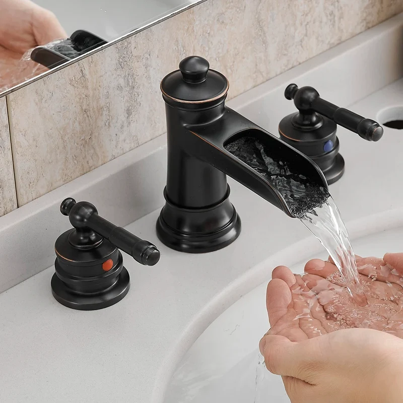 Modern 8 Inch Matte ORB Two Handle Basin Centerset Deck Mounted Lavatory Faucet Ceramic China Factory for Living Room Bathroom