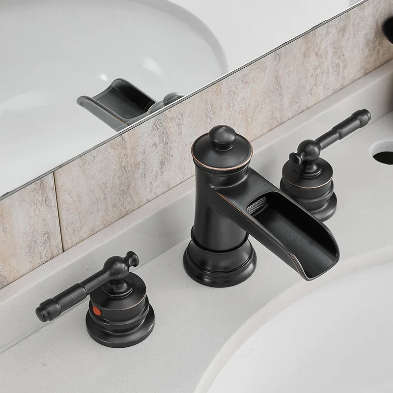Modern 8 Inch Matte ORB Two Handle Basin Centerset Deck Mounted Lavatory Faucet Ceramic China Factory for Living Room Bathroom