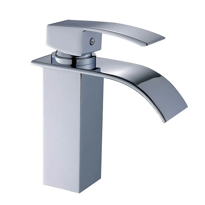 Modern Bathroom Single Handle Basin Mixer Brushed Aluminum Sink Waterfall Single Hole New Contemporary Ceramic Bath Room