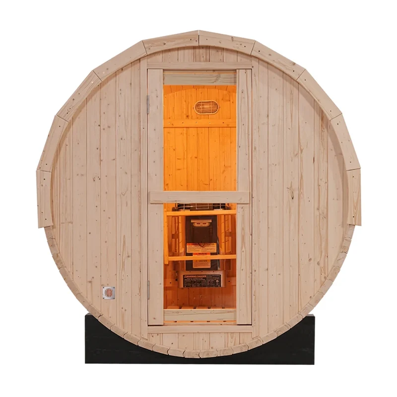 4-Person Outdoor Barrel Sauna Kit - Easy Assembly Backyard Spa in Premium White Pine