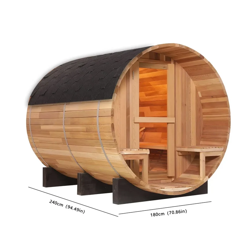 US Stock Traditional Canadian Cedar Barrel Sauna 4-6 Person Dry Steam Sauna with Red Cedar Solid Wood