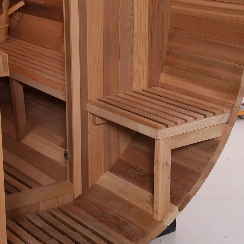US Stock Traditional Canadian Cedar Barrel Sauna 4-6 Person Dry Steam Sauna with Red Cedar Solid Wood