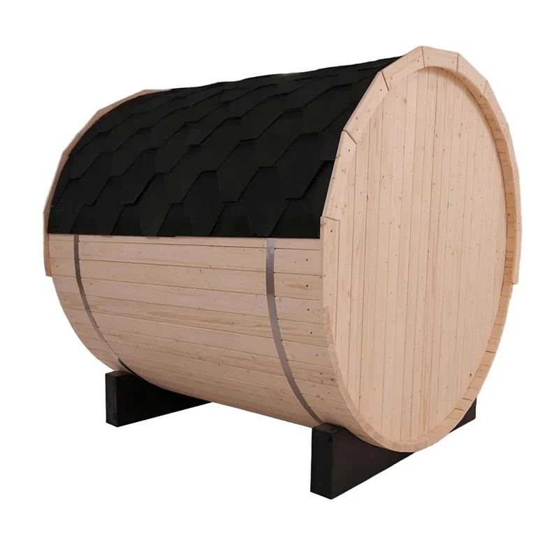 Outdoor Round Barrel Sauna Room, Solid White Pine Wood, 4-person Sauna Room, Traditional Sauna Room with ETL Electric Stove.