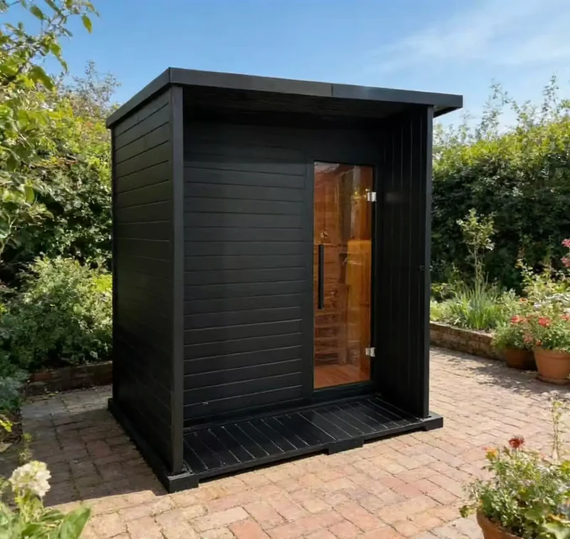 Fast-Heating Black Outdoor Sauna Cabin Waterproof 4 Person Traditional Steam Sauna House for Improved Circulation