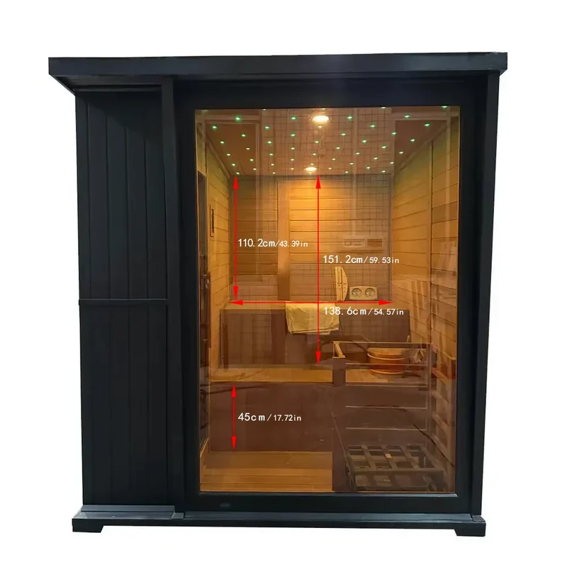 Fast-Heating Black Outdoor Sauna Cabin Waterproof 4 Person Traditional Steam Sauna House for Improved Circulation