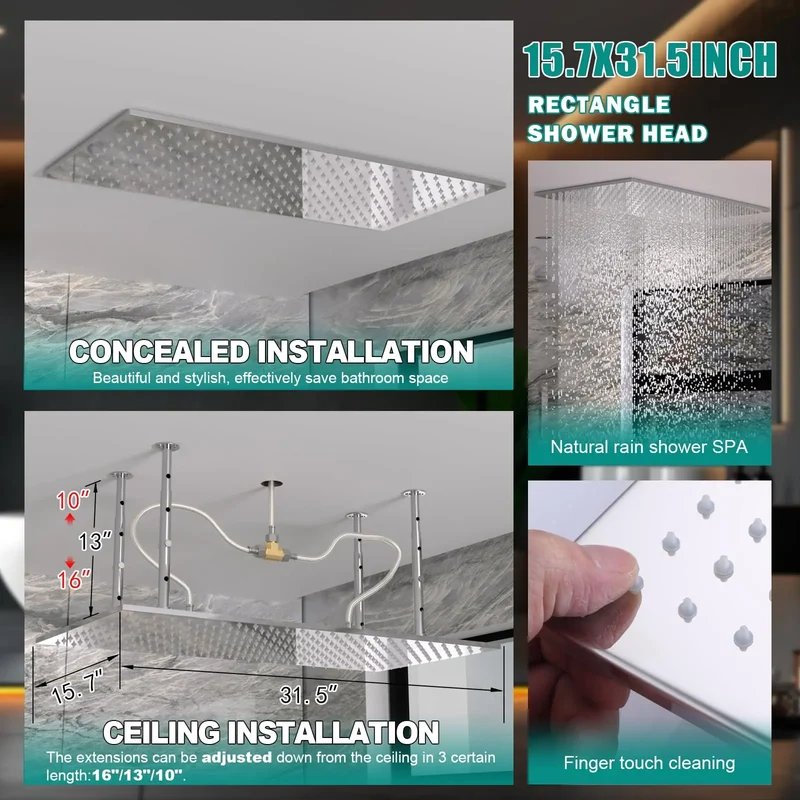 Shower System with Rain Shower and Handheld, 6 Pcs Body Jets with Rainfall and 6 Pcs Shower Heads