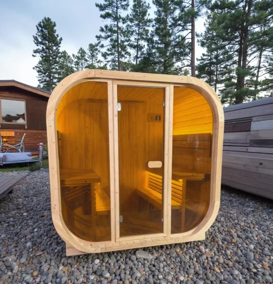 Cube Sauna with Sauna Kits Carbonized Finnish Spruce Outdoor Sauna for 4Person Black Waterproof Roof Tiles