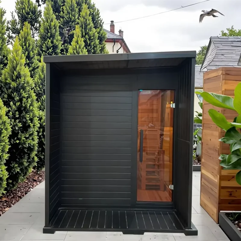 User-Friendly Black Outdoor Sauna Cabin Waterproof 4 Person Traditional Steam Sauna House for Backyard Garden