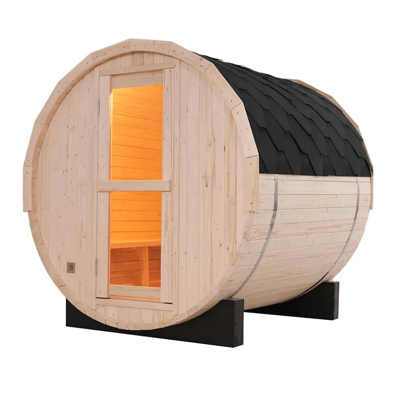 High-Strength Canadian Pine Barrel Steam Sauna 2-4 People Outdoor Premium-Design Traditional Sauna for Post Workout Rejuvenation