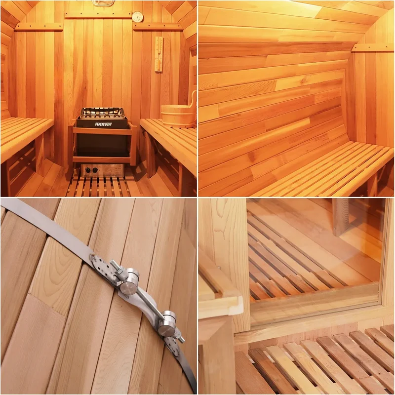 Luxury Outdoor Red Cedar Barrel Wooden 4 Person Sauna Room Waterproof Outdoor Steam Sauna with Electric Stove