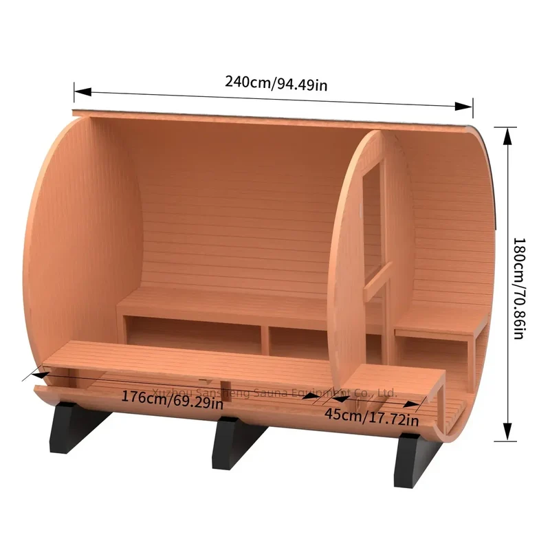 Premium Red Cedar Barrel Sauna - 6 Person Outdoor Steam Sauna with Asphalt Roof & Front Porch