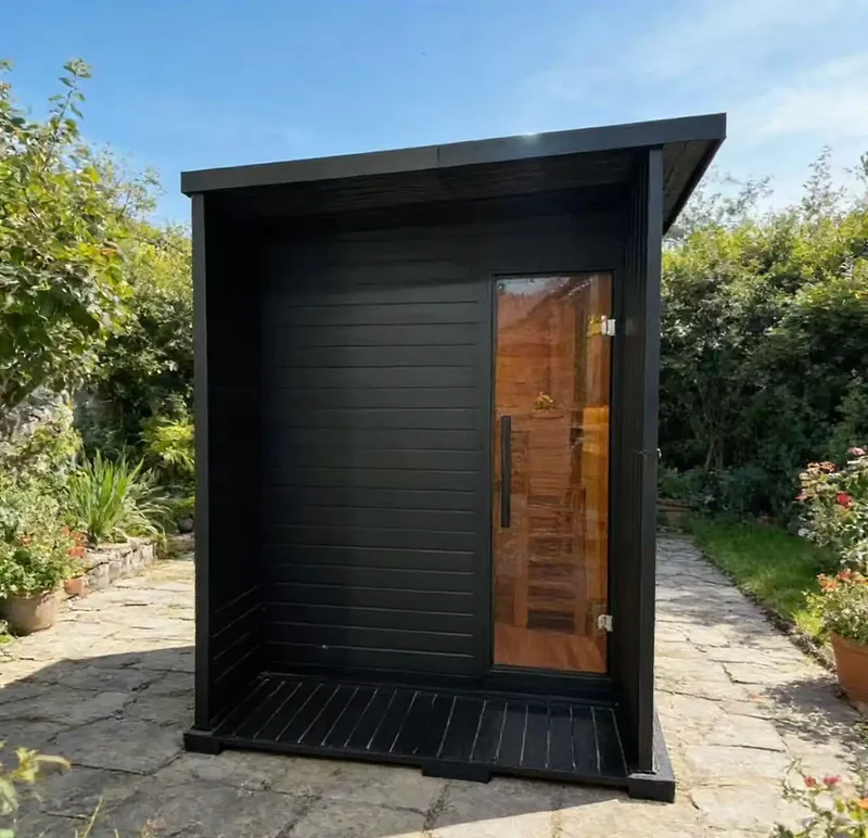 Comfortable 4 Person Outdoor Sauna Room Black Hemlock & Red Cedar Wooden Dry Steam Sauna House with Electric Heater