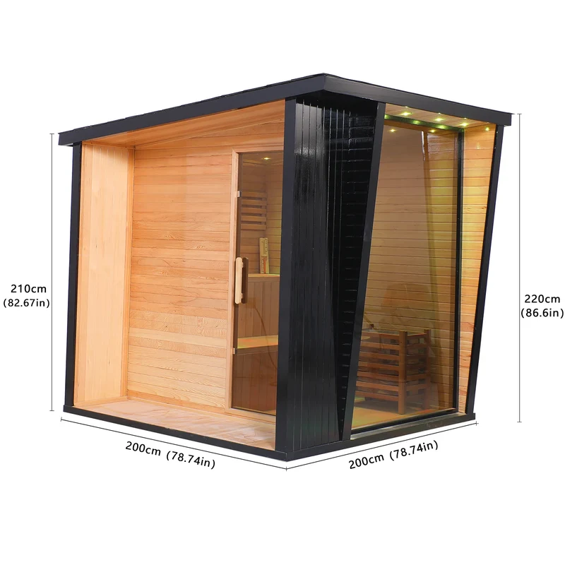 Comfortable 4 Person Outdoor Sauna Room Black Hemlock & Red Cedar Wooden Dry Steam Sauna House with Electric Heater