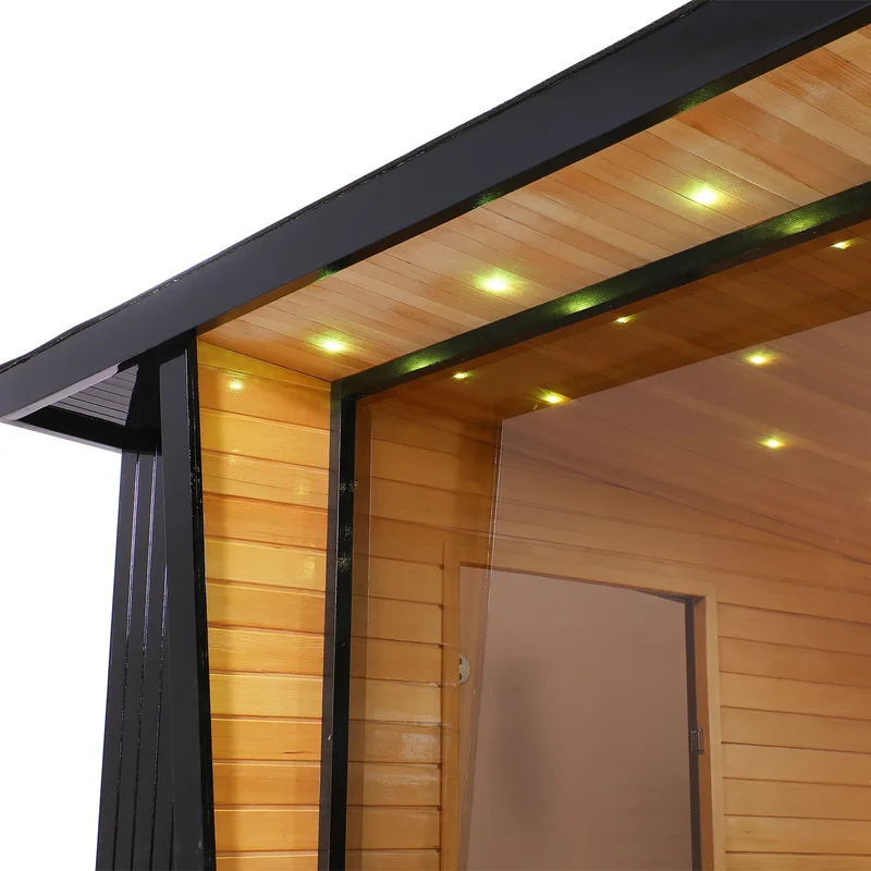 Comfortable 4 Person Outdoor Sauna Room Black Hemlock & Red Cedar Wooden Dry Steam Sauna House with Electric Heater