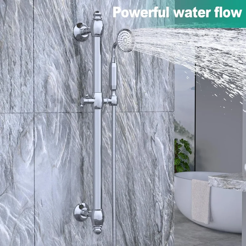 Polished Brass 59-Inch Retro Hand Shower Head Holder Adjustable Height Wall-Mounted Slide Bar for Handheld Shower Bathroom