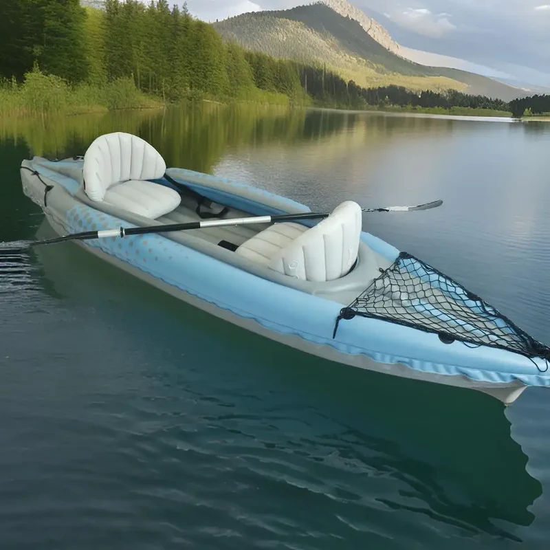2-Person Inflatable Kayak with Aluminum Oars , High Output Air Pump Double Tandem Kayak PVC Boat for Adults, Two Person Canoe
