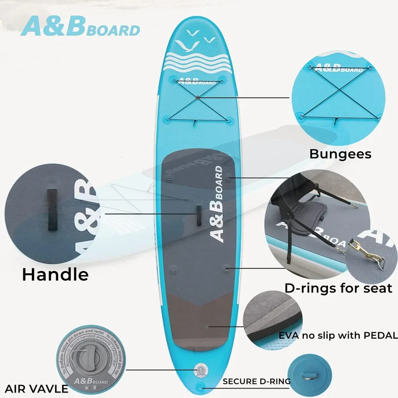 Stock AB 10'6'' Inflatable Stand Paddle Board (EVA/PVC) 130KG Capacity Pump Backpack Paddle Leash Accessories 1 Year Warranty