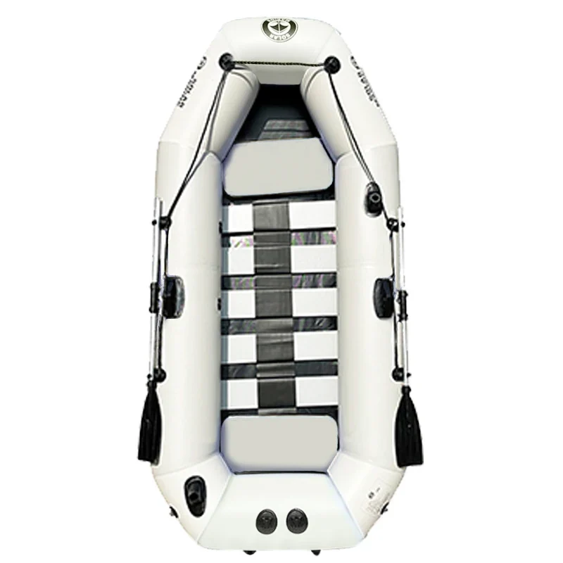 SOLARMARINE 7.5ft 2 Person Inflatable Fishing Boats Kayak Raft Dinghy Slat Wooden Bottom for Adults With Paddles Air Pump