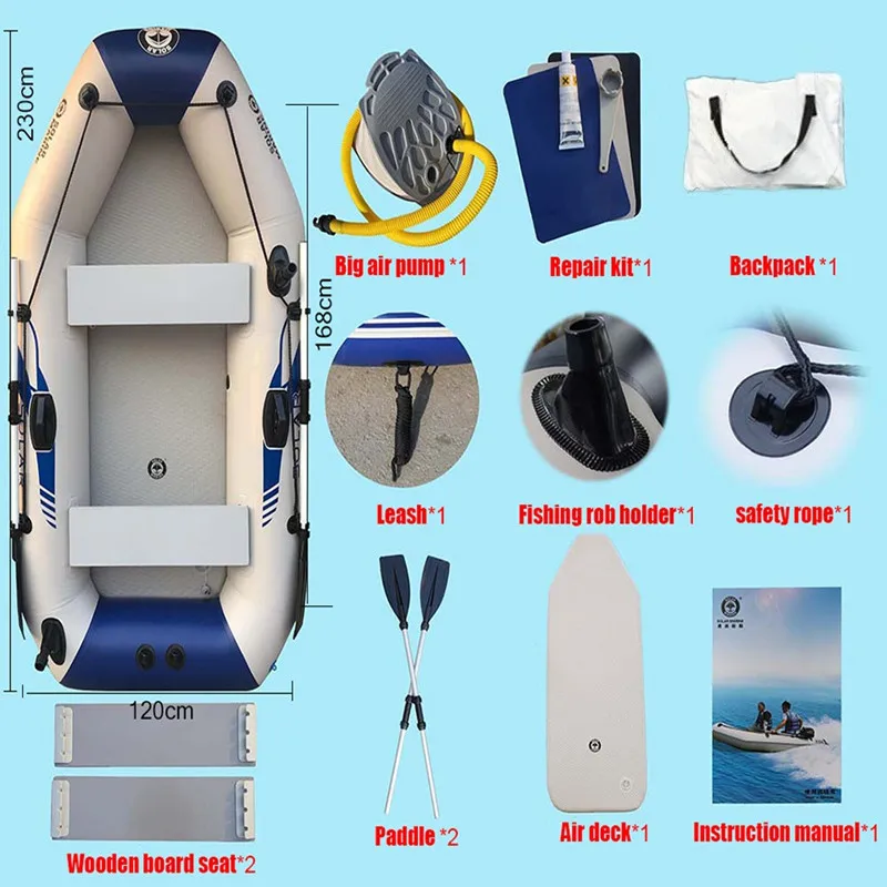 Solar Marine 3 Person 2.3 M Fishing Boat PVC Rowing Boats Air Mat Bottom Inflatable Pontoon Kayak Dinghies with Mount Bracket