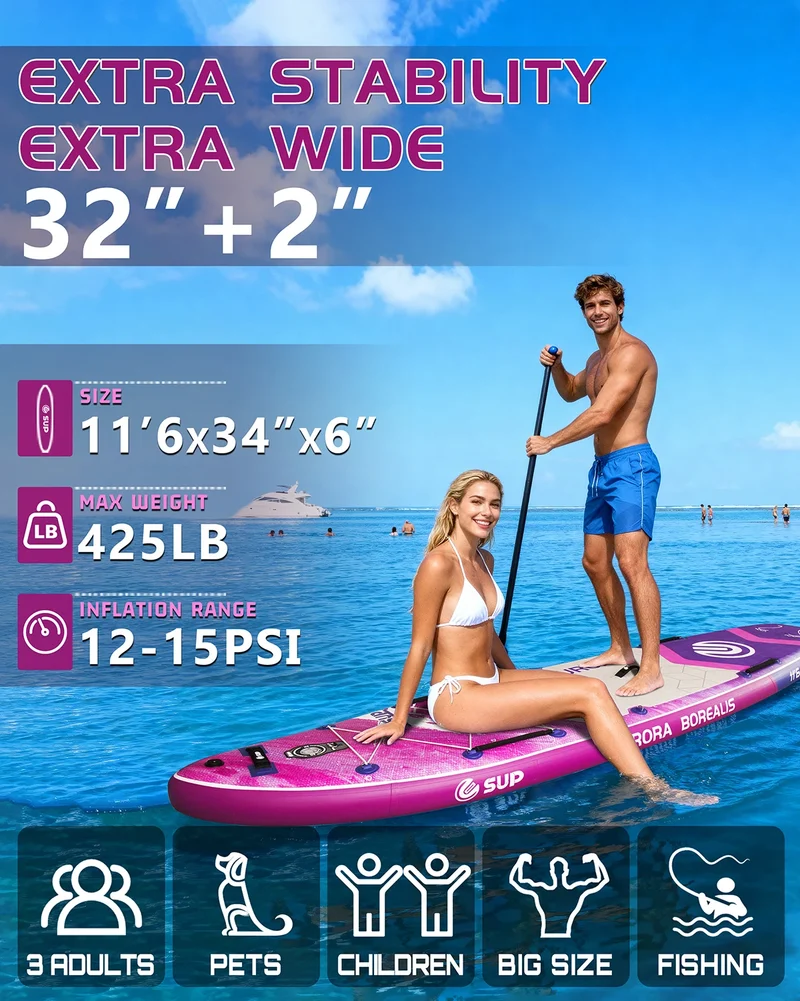 ESUP 350 extra Wide Inflatable Paddle Board for Beginner US Warehouse 430 Lbs Capacity Stand up Paddleboards for Family