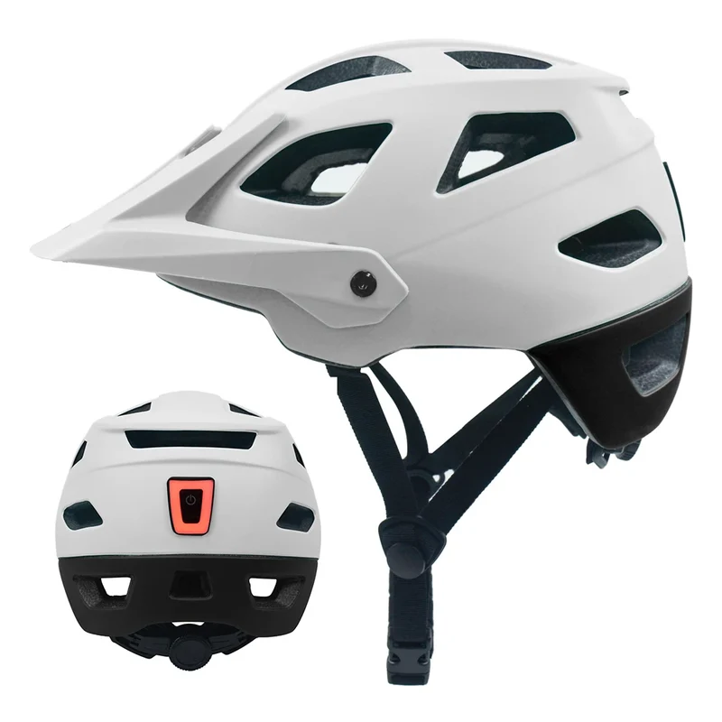 2025 NEW LA Bike Helmet with Visor Moutain Bike Helmet with Rear Light Rechargeable Intergrally-mold PC Shell Led Lights Helmet