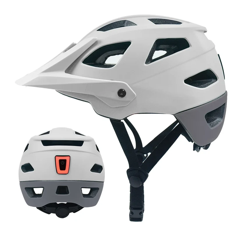 2025 NEW LA Bike Helmet with Visor Moutain Bike Helmet with Rear Light Rechargeable Intergrally-mold PC Shell Led Lights Helmet