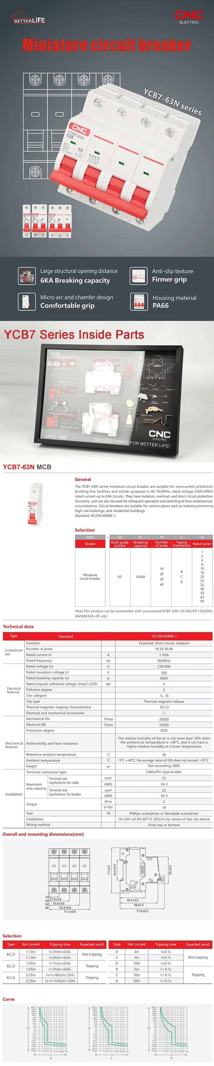 230/400V 230v 16a Single Pole 1p Mini Circuit Breaker Mcb