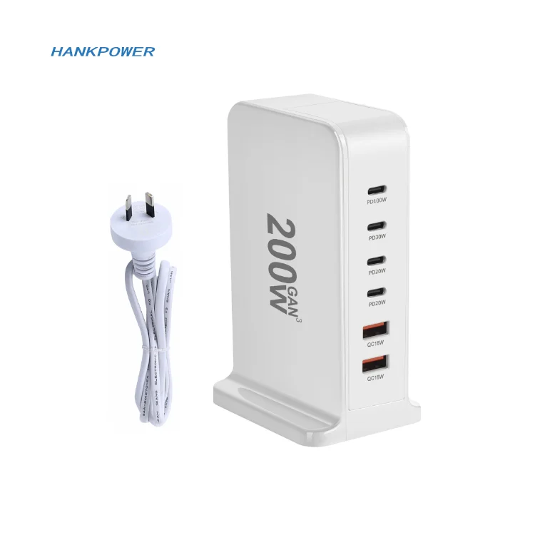 200w Gan Multi USB Charger 6 Ports Quick Charge Charger Station Dock US AU EU UK Plug Desktop Chargers