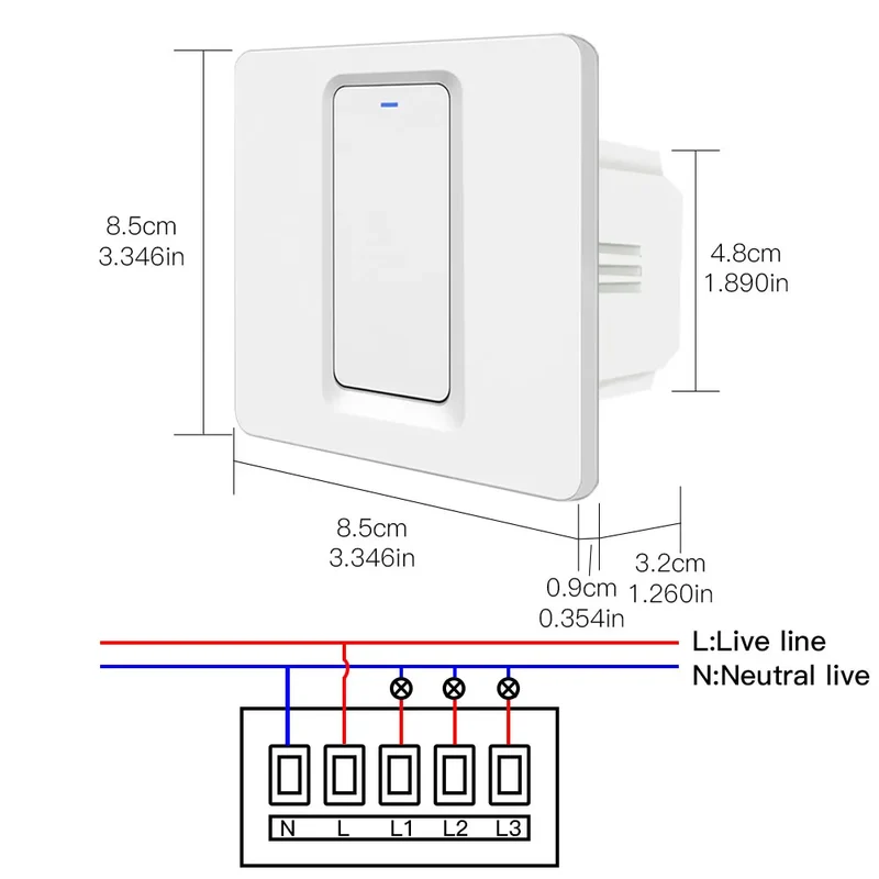 SLS Zigbee 1 Gang Smart Wireless Wall Switch for Tuya Single Pole Push Button Electrical Switch Alexa Voice Control 10A Max.