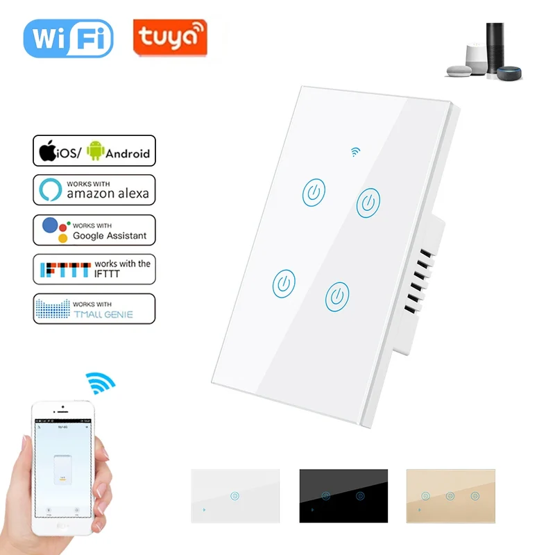 LangYeao US WiFi Smart Wall Light Switch 1/2/3/4 Gang Touch Panel with Neutral Wire Compatible with for Tuya App & Smart Life