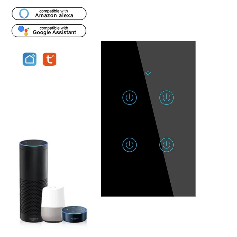 LangYeao US WiFi Smart Wall Light Switch 1/2/3/4 Gang Touch Panel with Neutral Wire Compatible with for Tuya App & Smart Life