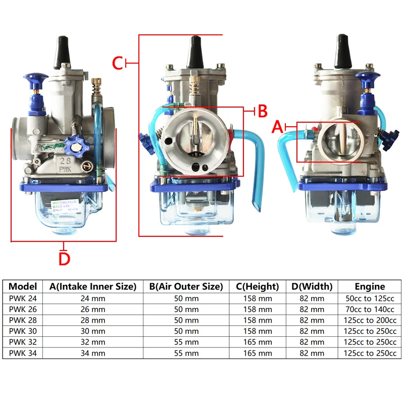 PWK Motorcycle Carburetor 24 26 28 30 32 34mm Universal Racing Carburetor with Power Jet for 2/4-Stroke Engine Motorcycle ATV