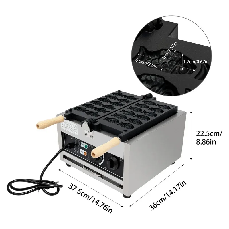 12 Slice Taiyaki Fish Shaped Waffle Cake Machine Nonstick Japanese Pancake Double Pan Bread Dessert Maker for Home Commercial