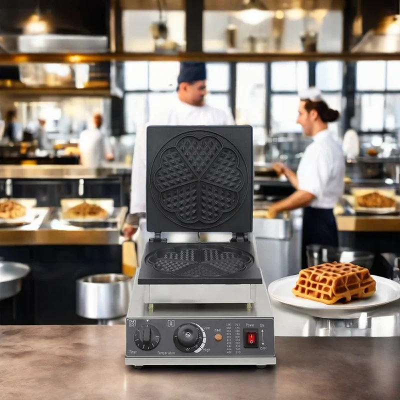 Commercial Non Stick Mold, Single Head Electric Waffle Maker, Muffin Maker, Grid Cake Maker, Pancake Maker Paired with Coffee
