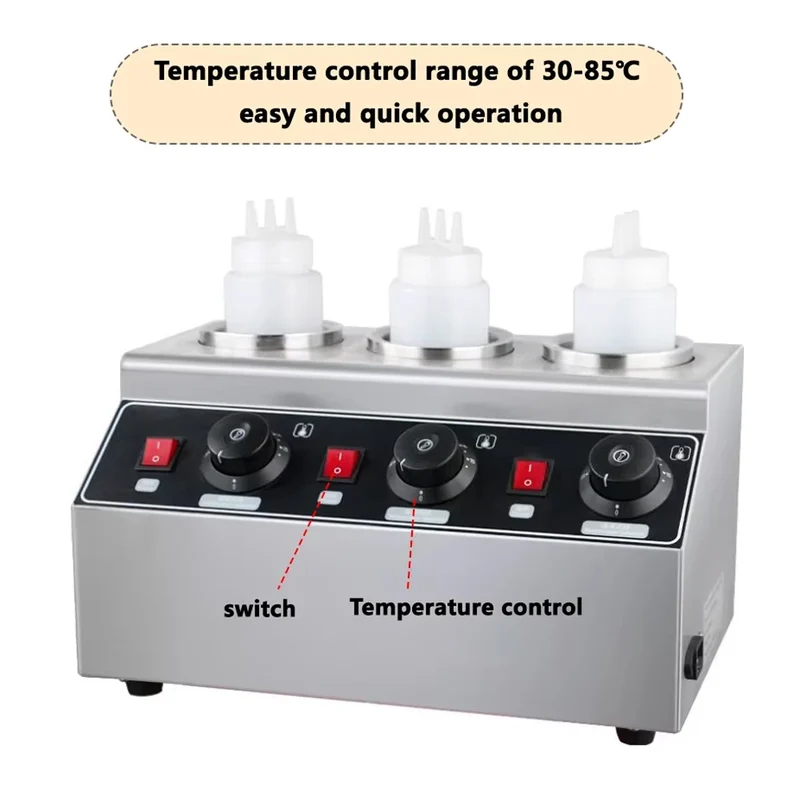 XEOLEO Commercial 3 Bottles Chili Fudge Cheese Warmer Electric Sauce Dispenser Stainless Steel Commercial Sauce Squeeze Warmer
