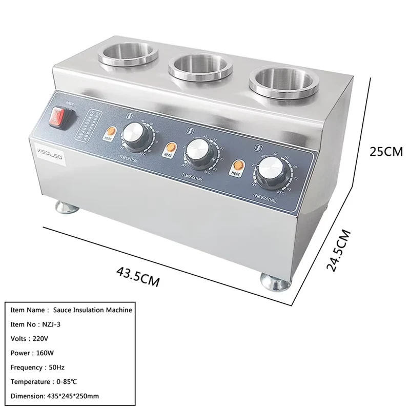 XEOLEO Commercial 3 Bottles Chili Fudge Cheese Warmer Electric Sauce Dispenser Stainless Steel Commercial Sauce Squeeze Warmer