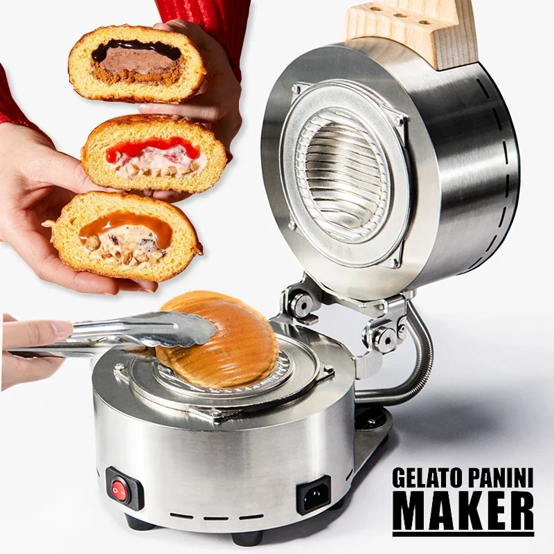 Hot Sale Gelato Burger Heat Press Table Top Ice Cream Sandwich Maker for Small Business UFO Burger Maker Stainless Panini Maker